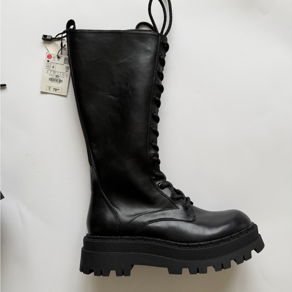 Zara Black Lace-Up Combat Boots